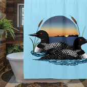 Loon Couple Sunset Blue Duschvorhang