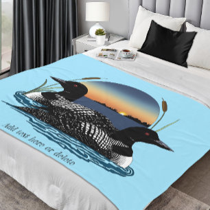 Loon Couple Sunset Blue Fleecedecke