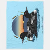 Loon Couple Sunset Blue Fleecedecke (Vorderseite)