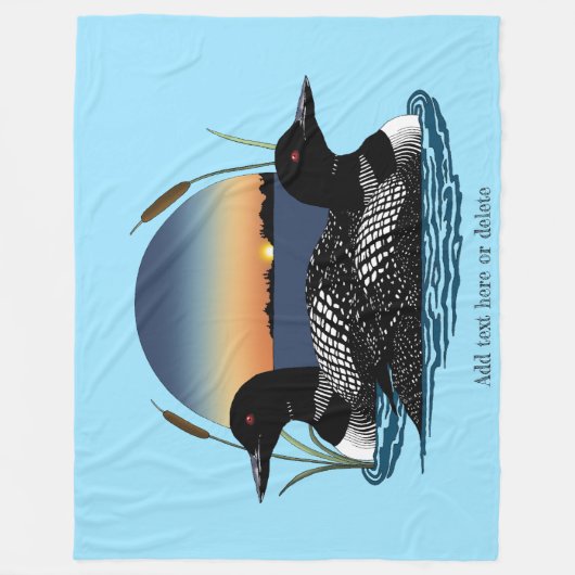 Loon Couple Sunset Blue Fleecedecke (Vorderseite)