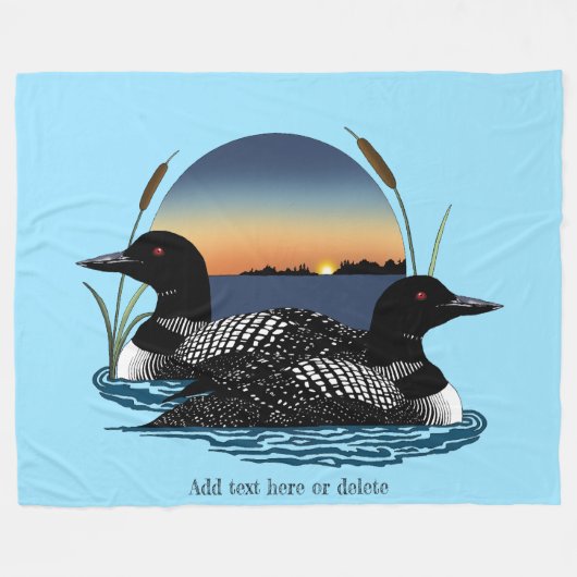Loon Couple Sunset Blue Fleecedecke (Vorderseite (Horizontal))