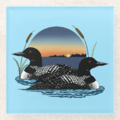 Loon Couple Sunset Blue Glasuntersetzer (Vorderseite)