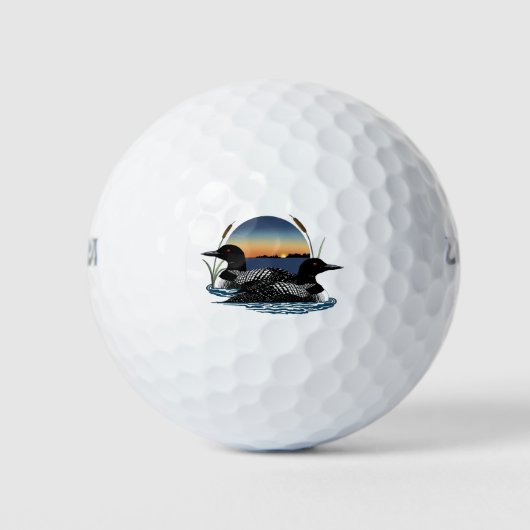 Loon Couple Sunset Blue Golfball (Vorderseite)