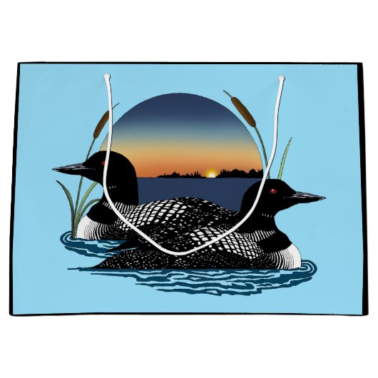 Loon Couple Sunset Blue Große Geschenktüte (Vorderseite)