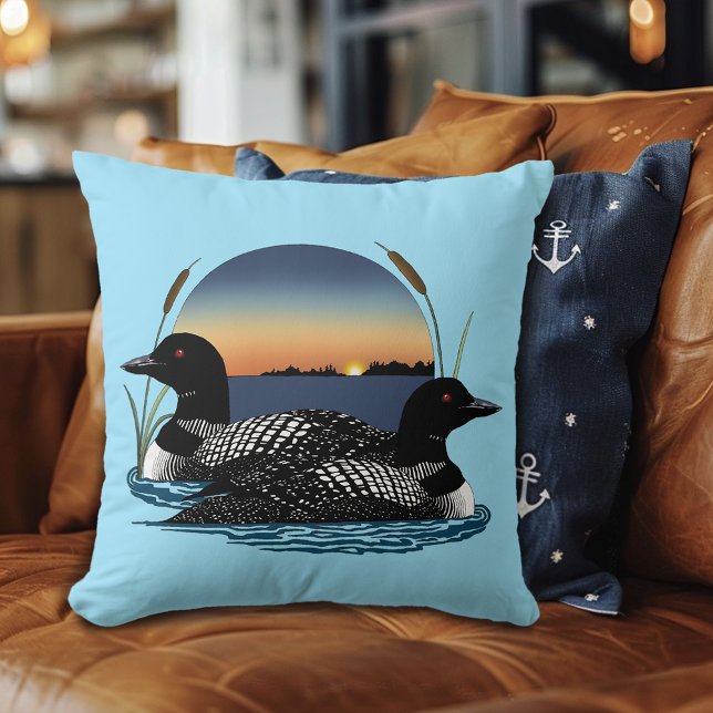 Loon Couple Sunset Blue Kissen (Von Creator hochgeladen)