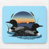 Loon Couple Sunset Blue Mousepad (Vorne)