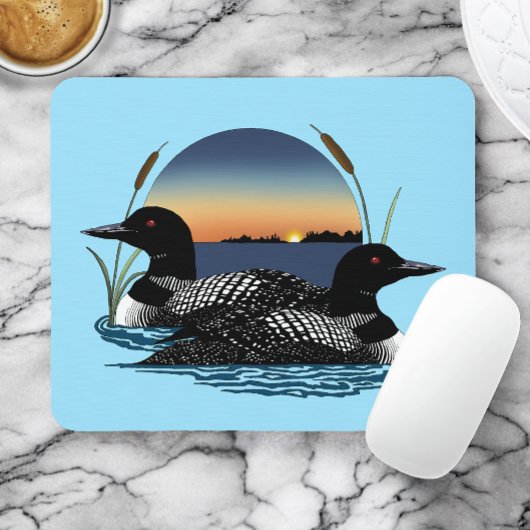 Loon Couple Sunset Blue Mousepad