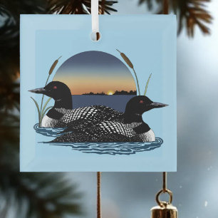 Loon Couple Sunset Blue Ornament Aus Glas