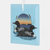 Loon Couple Sunset Blue Ornament Aus Glas (Vorderseite links)