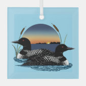 Loon Couple Sunset Blue Ornament Aus Glas (Vorderseite)