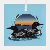 Loon Couple Sunset Blue Ornament Aus Glas (Rückseite)