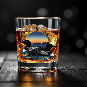 Loon Couple Sunset Blue Whiskyglas
