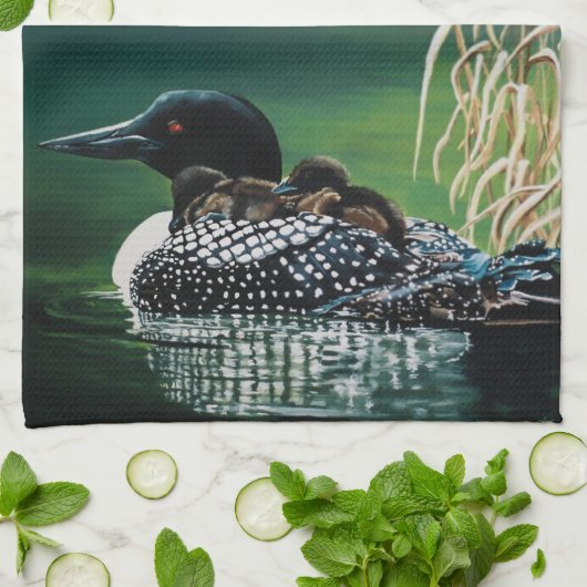 Loon Family Outing Geschirrtuch (Gefaltet)