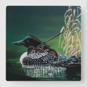 Loon Family Outing Quadratische Wanduhr (Vorderseite)