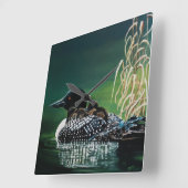 Loon Family Outing Quadratische Wanduhr (Winkel)