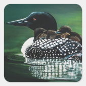 Loon Family Outing Quadratischer Aufkleber (Vorderseite)