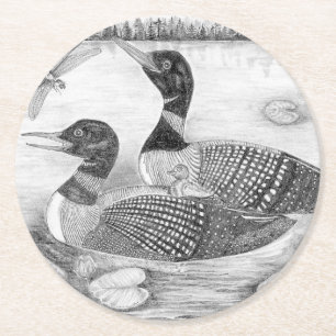 Loon Family Runder Pappuntersetzer