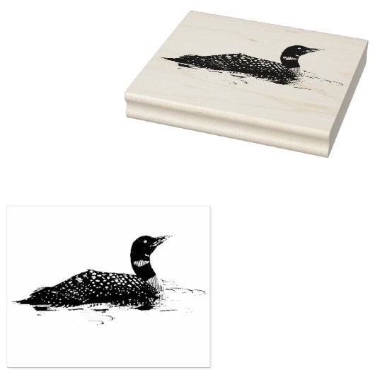 Loon Floating on Water Stippled Graphic Style Gummistempel (Stempel)