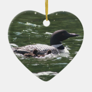 Loon mit Babys 2 Keramik Ornament