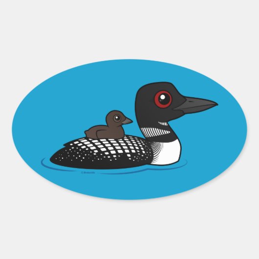 Loon mit Küken Ovaler Aufkleber (Vorderseite)