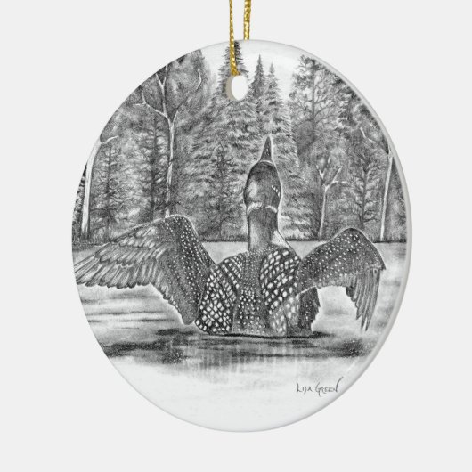 Loon Spreading Wings Keramik Ornament (Links)