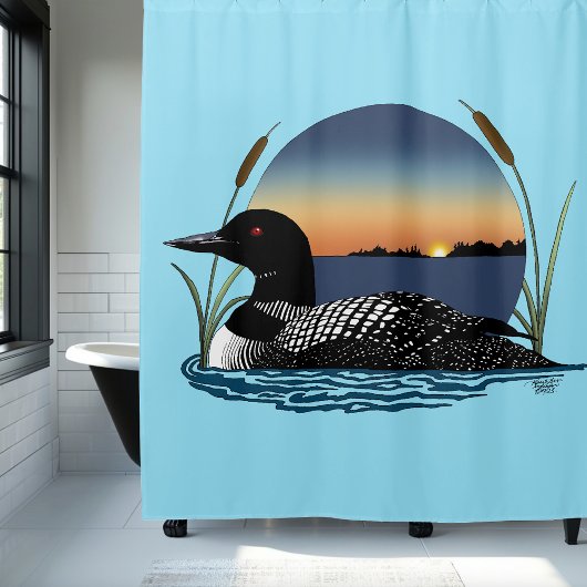 Loon Sunset Blue Duschvorhang