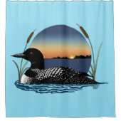 Loon Sunset Blue Duschvorhang (Vorderseite)