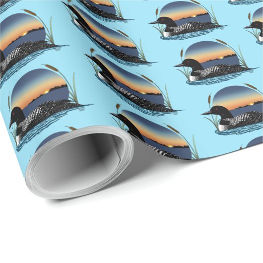 Loon Sunset Blue Geschenkpapier (Rolleneckpunkt)