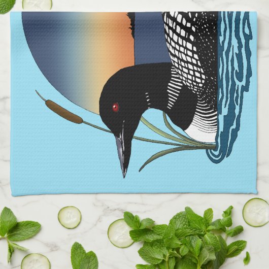 Loon Sunset Blue Geschirrtuch (Gefaltet)