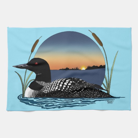 Loon Sunset Blue Geschirrtuch (Horizontal)