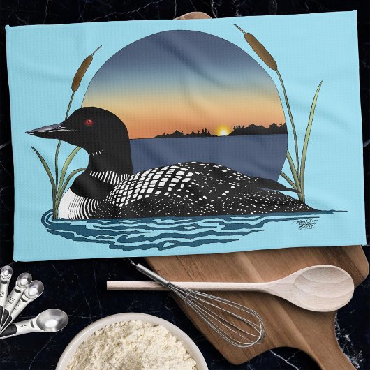 Loon Sunset Blue Geschirrtuch