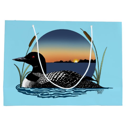 Loon Sunset Blue Große Geschenktüte (Rückseite)