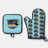 Loon Sunset Blue Ofenhandschuh & Topflappen-Set (Vorderseite)