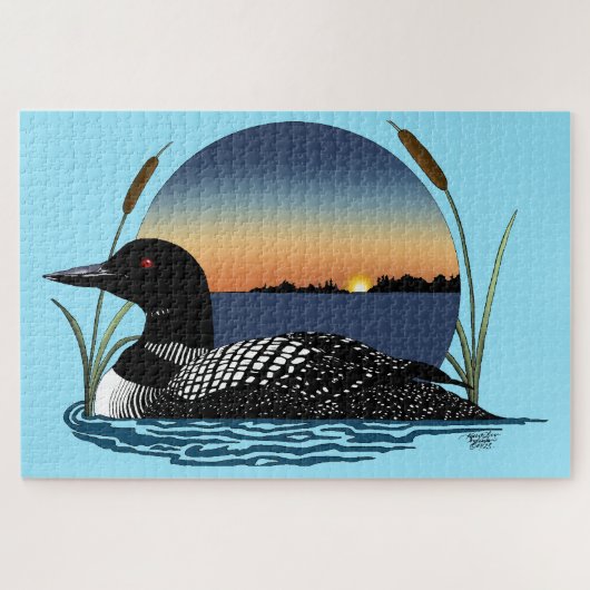 Loon Sunset Blue Puzzle (Horizontal)
