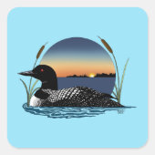 Loon Sunset Blue Quadratischer Aufkleber (Vorderseite)