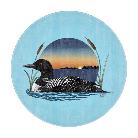 Loon Sunset Blue Schneidebrett (Vorderseite)