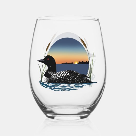 Loon Sunset Blue Weinglas Ohne Stiel (Rückseite)