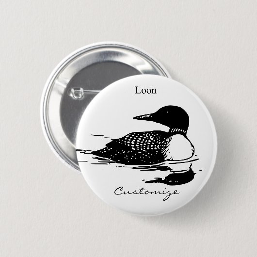 Loon Swimming Bird Art Thunder_Cove Button (Vorne & Hinten)