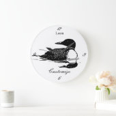 Loon Swimming Bird Art Thunder_Cove Große Wanduhr (Zuhause)