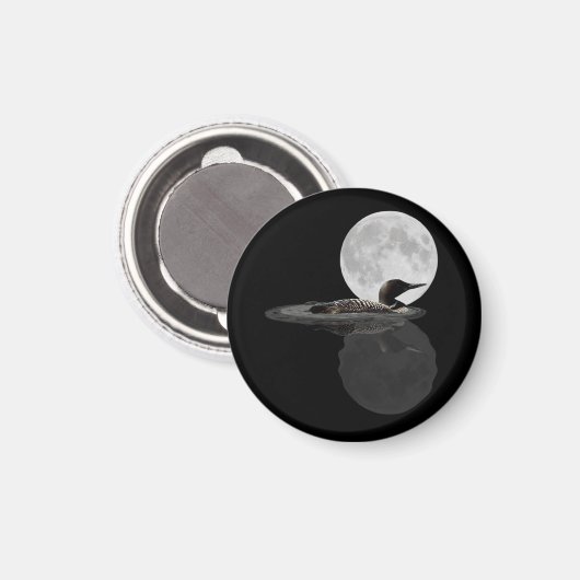 Loon Swims im Mondlicht Magnet (Vorderseite/Rückseite)