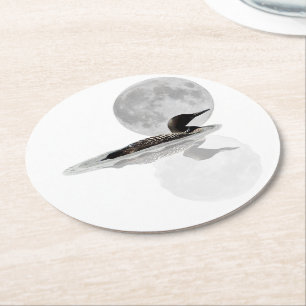 Loon Swims in der Mondlichtpapier-Untersetzer Runder Pappuntersetzer