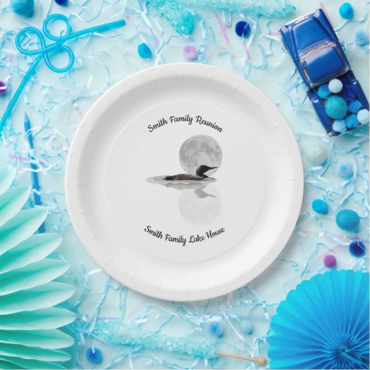 Loon Under Full Moon Paper Plate Pappteller (Party)