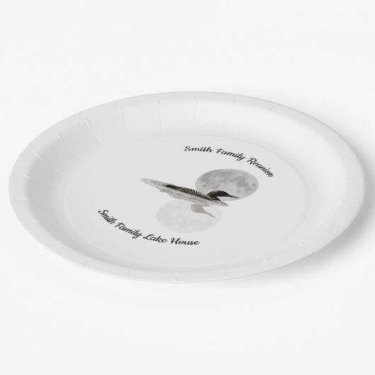 Loon Under Full Moon Paper Plate Pappteller (Schrägansicht)