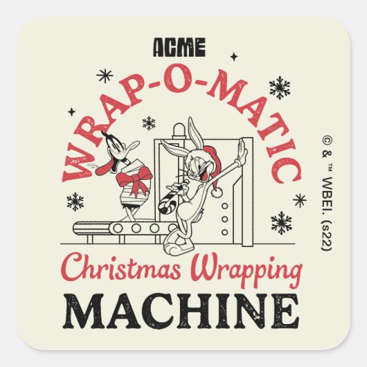 LOONEY TUNES™ | ACME Wrap-O-Matic Wrapping Machine Quadratischer Aufkleber (Vorderseite)