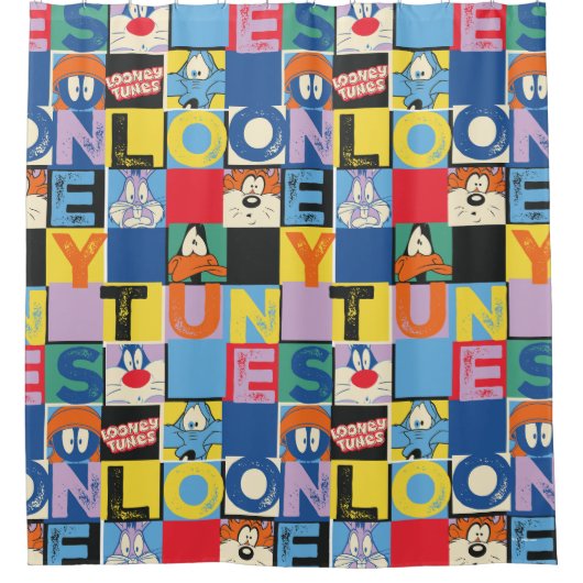 LOONEY TUNES™ Character Schachbrett Blocks Duschvorhang (Vorderseite)