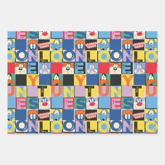 LOONEY TUNES™ Character Schachbrett Blocks Geschenkpapier Set (Vorderseite)