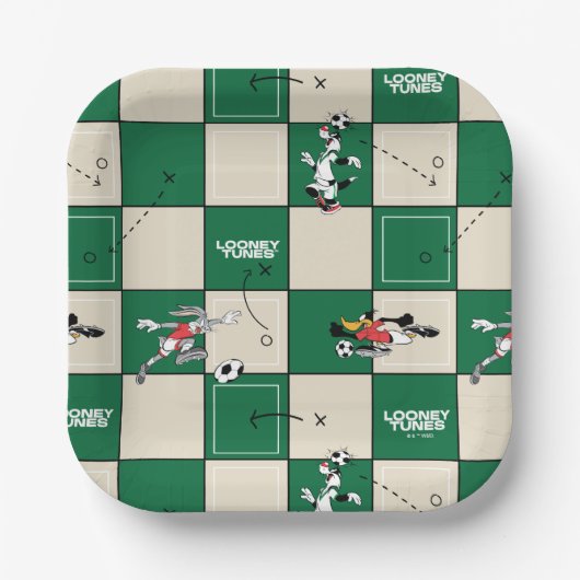 LOONEY TUNES™ Fußballrastermuster Pappteller (Vorderseite)