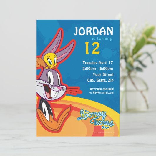 LOONEY TUNES™ Geburtstag anzeigen Einladung (Stehend Vorderseite)
