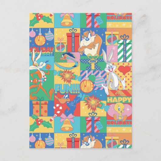 LOONEY TUNES™ | Happy Holidays Weihnachtsmuster Postkarte (Vorderseite)