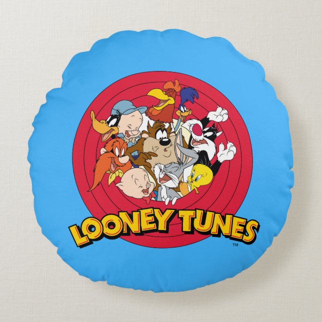 LOONEY TUNES™ Logo Rundes Kissen (Vorderseite)